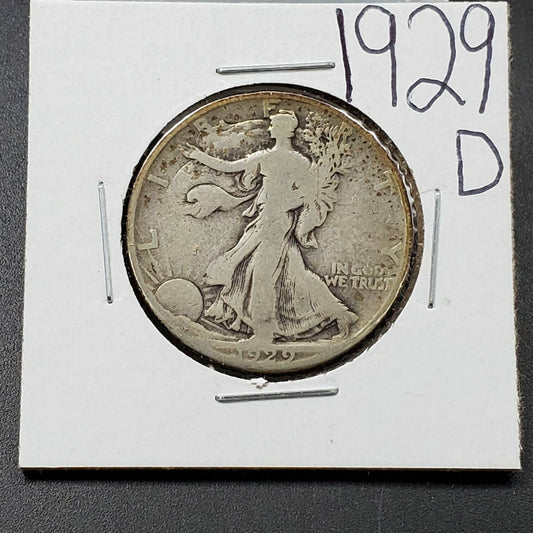 1929 D Walking Liberty Silver Half Dollar Coin Choice Good Circulated