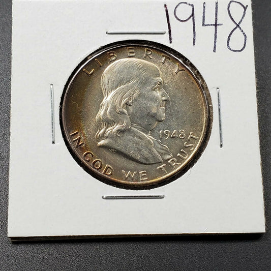 1948 P Franklin Half Dollar Silver Coin Average BU UNC FBL Full Bell Line