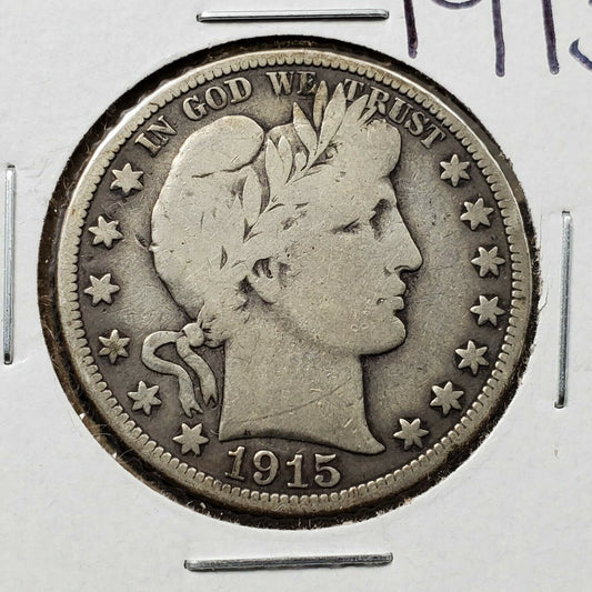 1915 P 50C Barber Silver HALF DOLLAR Coin Choice Fine Circulated KEY DATE