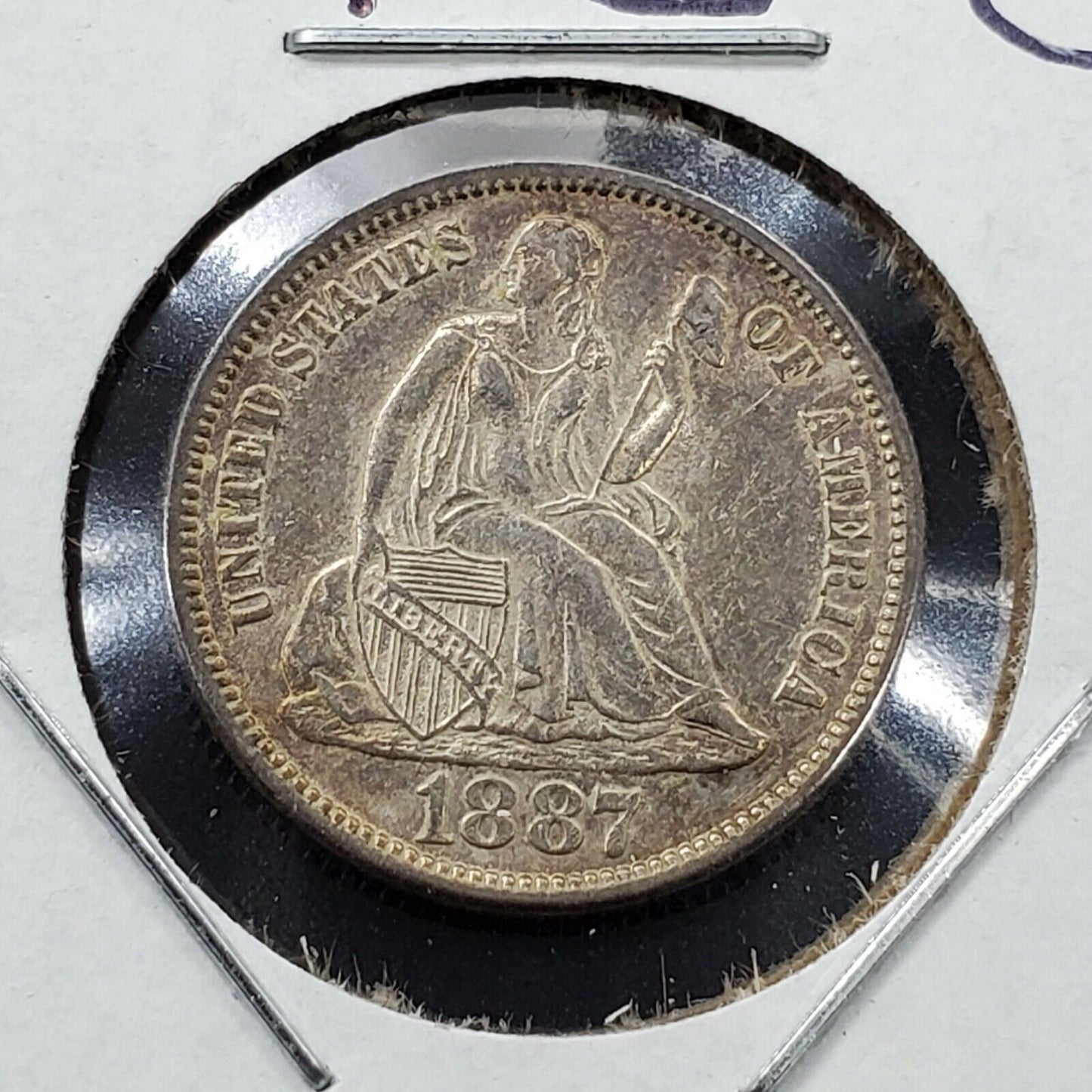 1887 Liberty Seated Silver Dime 10c Coin Average BU UNC Uncirculated Neat Toning