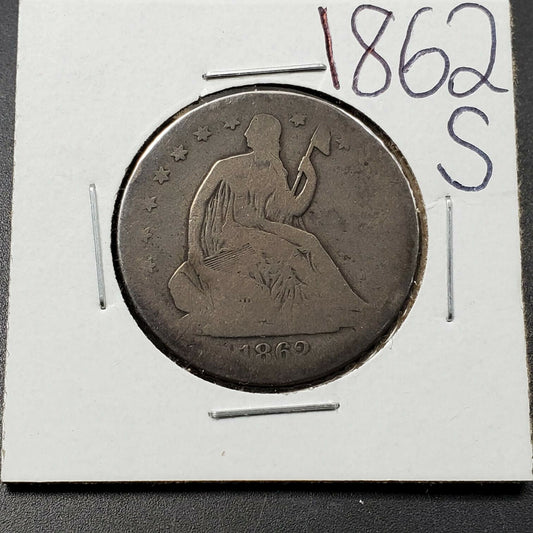 1862 S Seated Liberty Silver Half Dollar AG About Good Civil War Era Coin