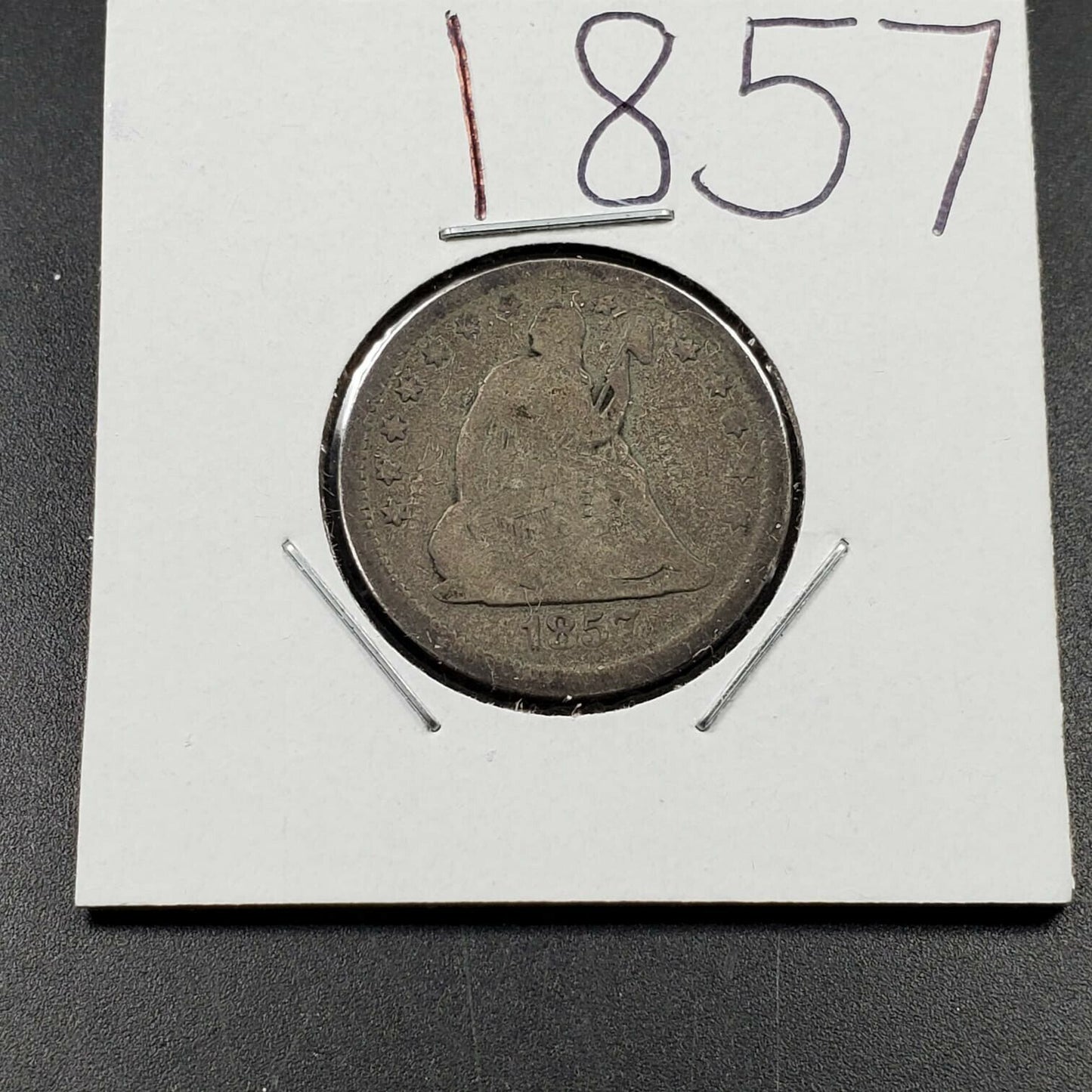 1857 P Seated Liberty Silver Quarter Coin AG / Good Decent Circulated