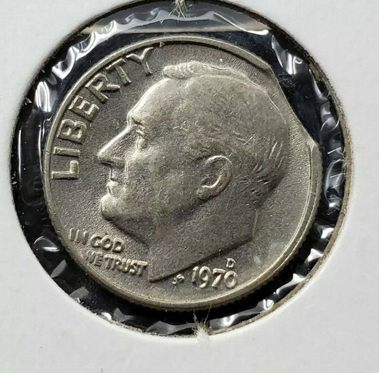 1970 D Denver Roosevelt clad Dime Clipped Planchet Error AU / UNC
