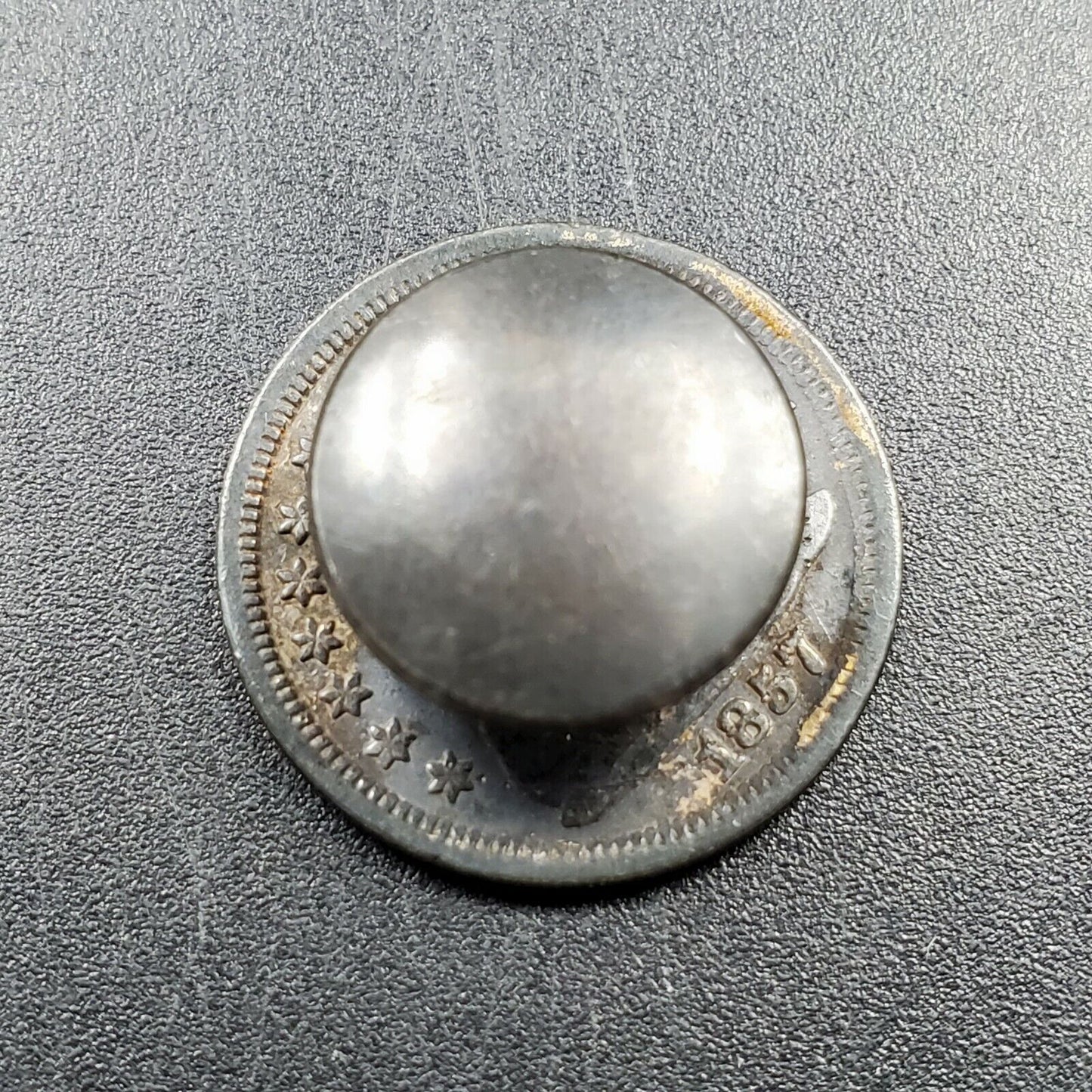1857 Seated Liberty 10c Silver Dime Coin Turned into a Cuff Link