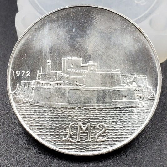 Malta 2 Lira 1972 KM-14 Silver Coin Fort San Angelo Choice / Gem BU UNC