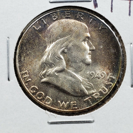 1949 P Franklin 90% Silver Half Dollar Coin Choice BU UNC Uncirculated Neat Tone