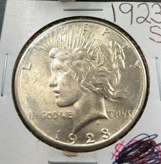 1923 S Peace 90% Silver Eagle Dollar Coin Choice AU About UNC