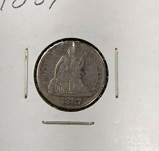 1887 P SEATED LIBERTY SILVER DIME COIN VG / FINE Circulated