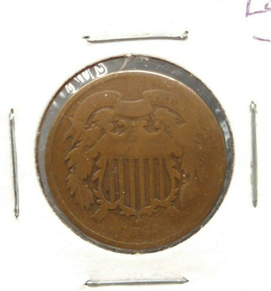 1864 2C Two Cent Copper Coin Piece Choice AG Circulated Condition