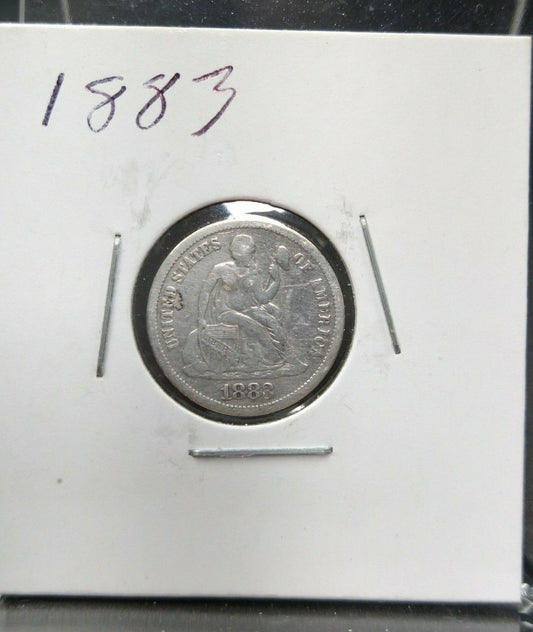 1883 P SEATED LIBERTY SILVER DIME COIN VF VERY FINE Details Cleaned CIRCULATED