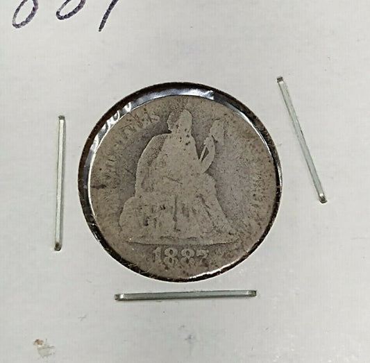 1887 P SEATED LIBERTY SILVER DIME COIN AG Circulated