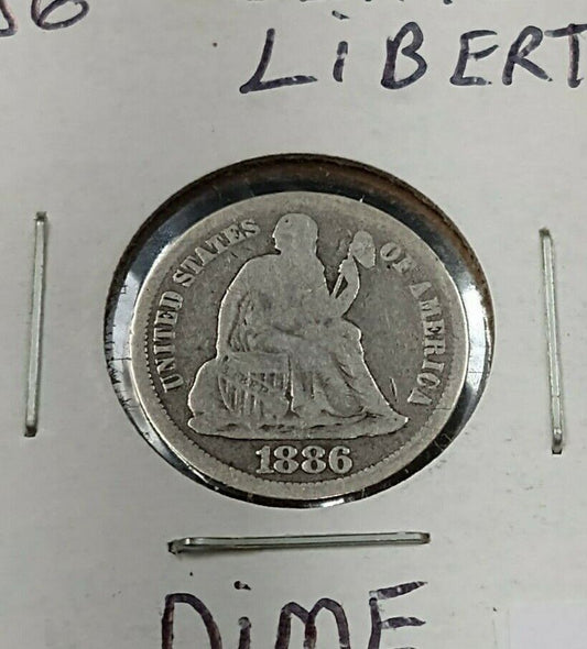 1886 P SEATED LIBERTY SILVER DIME COIN CHOICE AG / GOOD CIRCULATED
