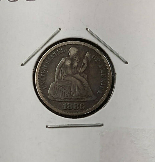 1886 P SEATED LIBERTY SILVER DIME COIN CHOICE VF VERY FINE CIRCULATED