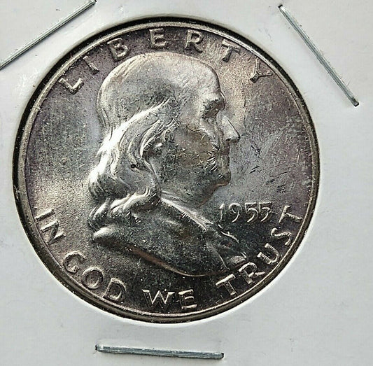 1955 P Franklin Silver 90% Half Dollar Coin BU Uncirculated Toned