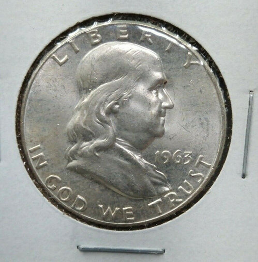 1963 P Franklin Silver 90% Half Dollar Coin Choice / gem BU UNC Some Toning