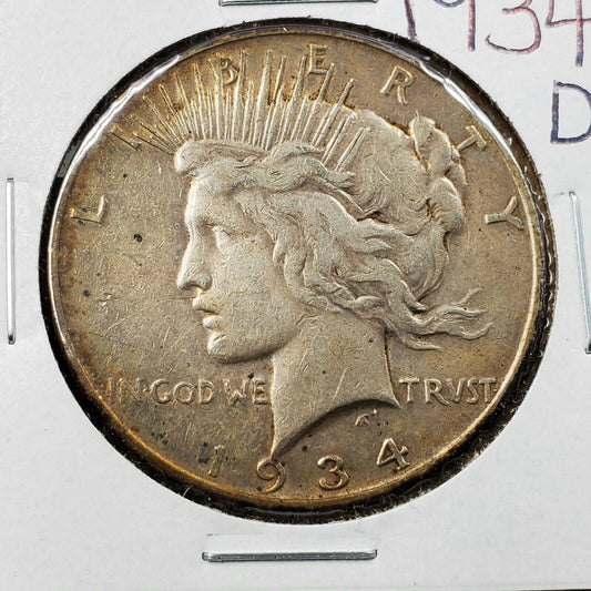1934 D Peace 90% Silver Eagle Dollar Coin Choice VF Very Fine / EF XF Extra Fine