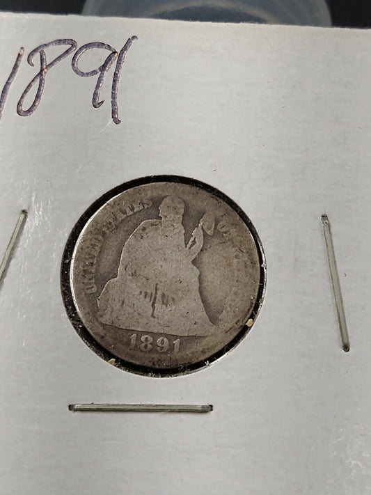 1891 P SEATED LIBERTY SILVER DIME COIN AG About Good Circulated