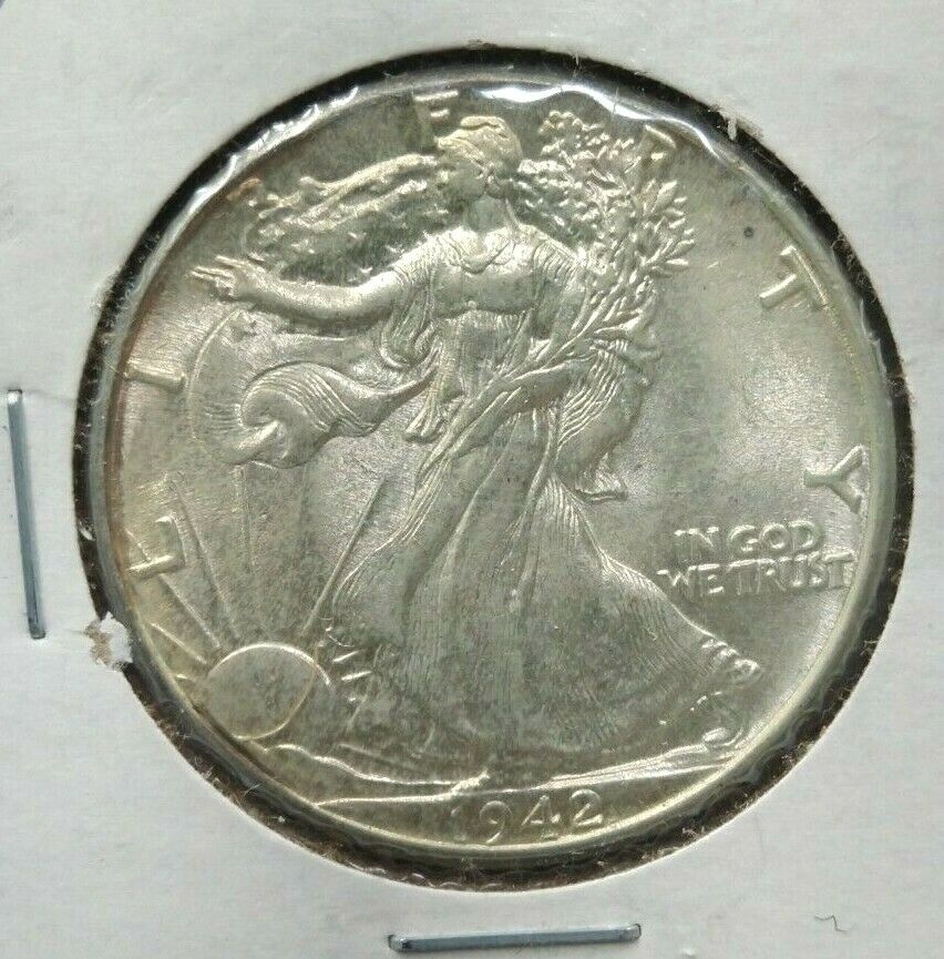 1942 Walking WW2 Liberty Silver Eagle Half Dollar Coin AVG BU UNC Some Toning