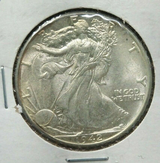1942 Walking WW2 Liberty Silver Eagle Half Dollar Coin AVG BU UNC Some Toning