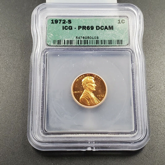 1972 S Lincoln Memorial Cent Penny Vintage Retro ICG PR69 DCAM Proof Deep Cameo