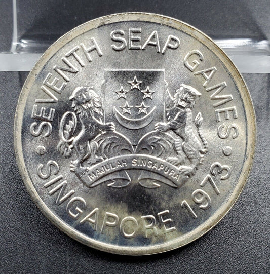 1973 Singapore 7th SEAP Games 5 Dollars Silver coin GEM BU UNC