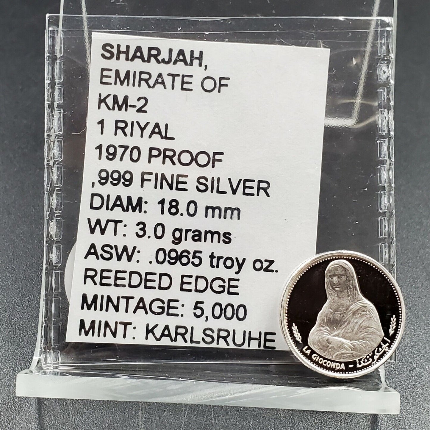 1970 Sharjah 1 riyal Mona Lisa La Gioconda silver proof coin