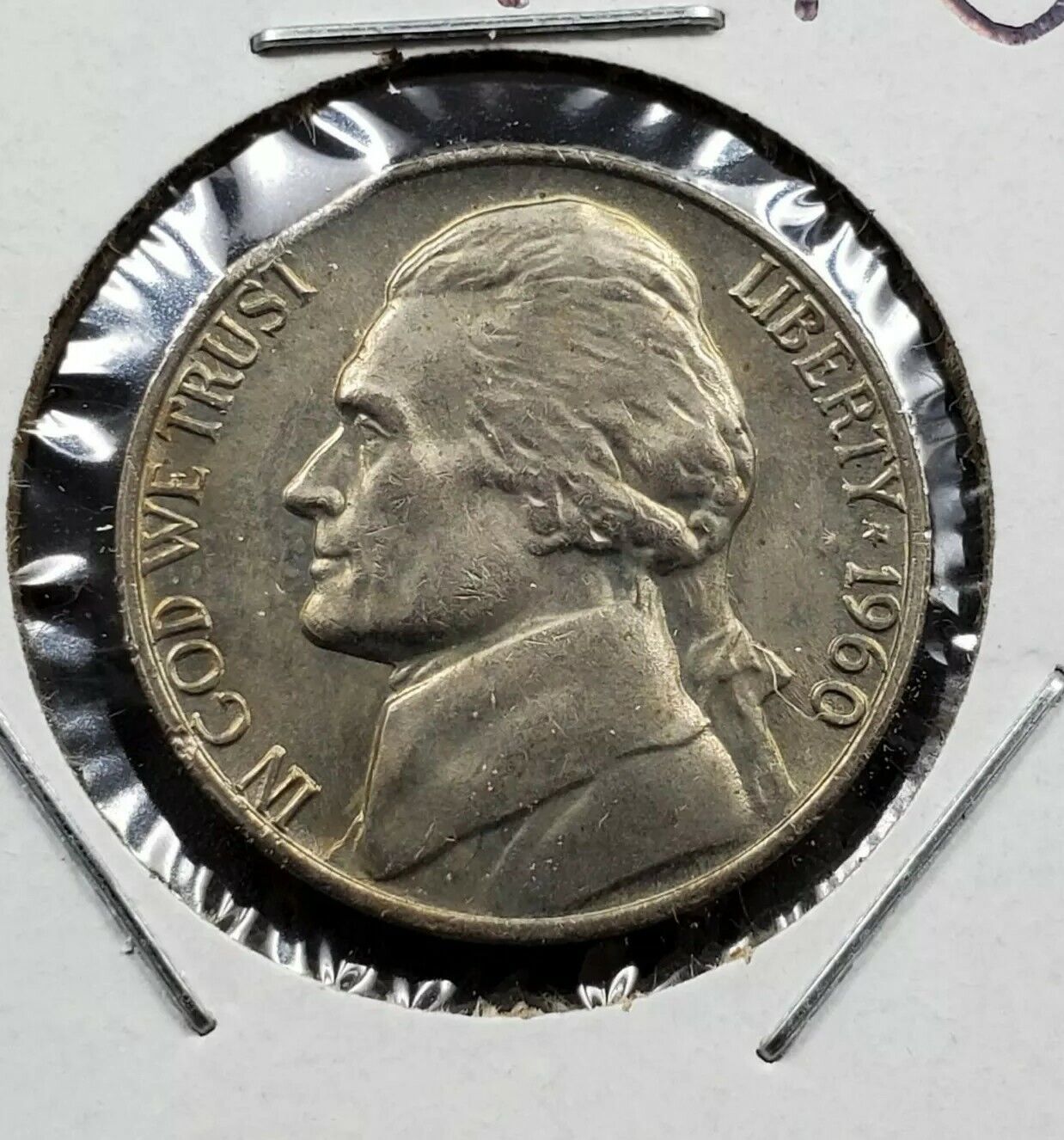 1960 P Jefferson Nickel 5c CH BU UNC CLIPPED Planchet Error Coin 2