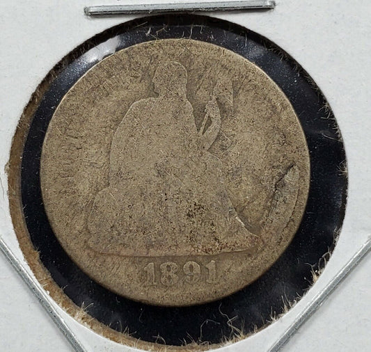 1891 O SEATED LIBERTY SILVER DIME LAMINATED PLANCHET ERROR AG CONDITION