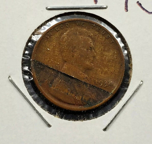1934 P 1c Lincoln Wheat Cent Penny Coin MAJOR LAMINAT Laminated Planchet Error