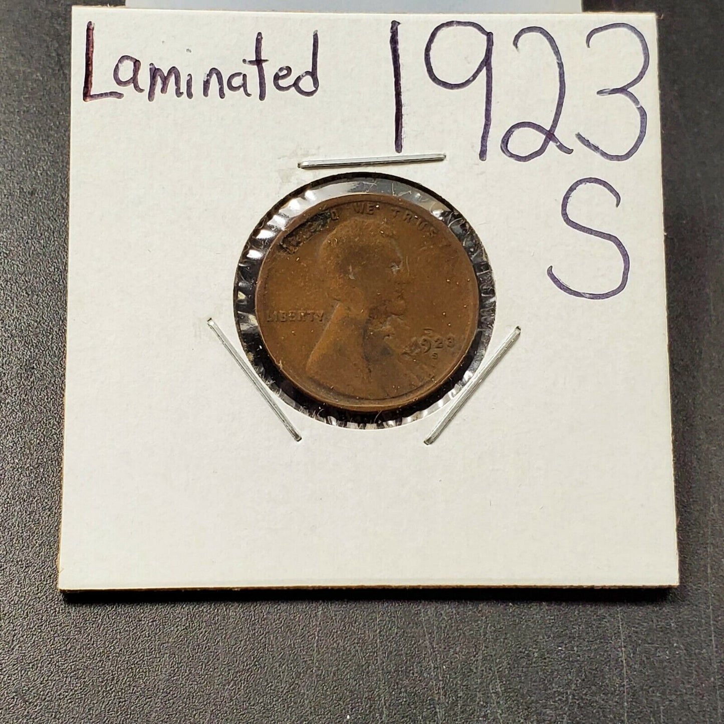 1923 S 1c Lincoln Wheat Cent Penny Coin Planchet Lamination Error