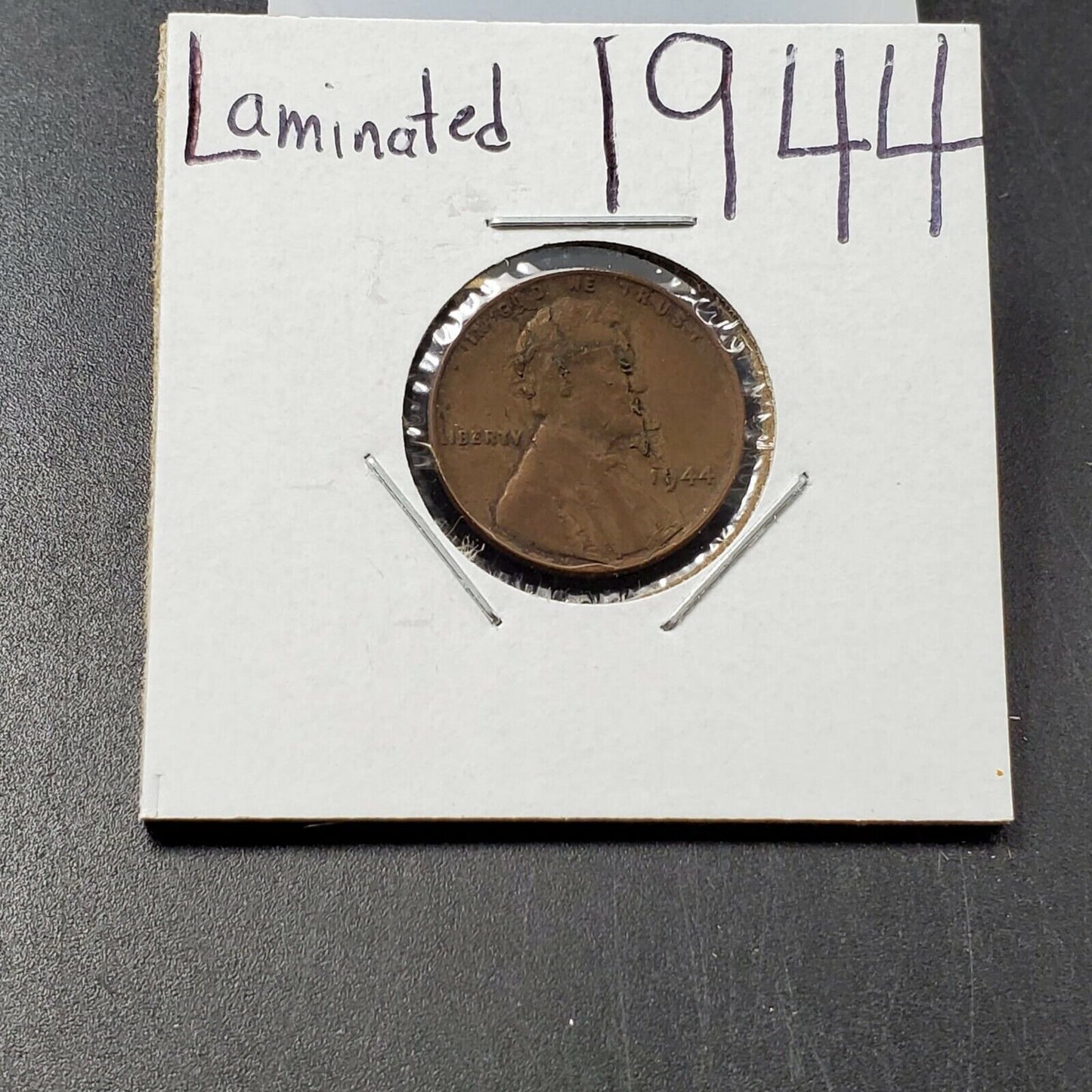 1944 P 1c Lincoln Wheat Cent Penny Coin MAJOR Planchet Lamination Error WW2 ERA