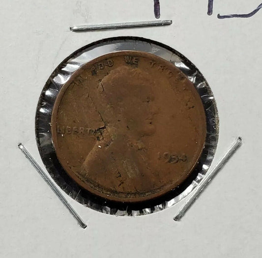 1934 P 1c Lincoln Wheat Cent Penny Coin Planchet Lamination Error