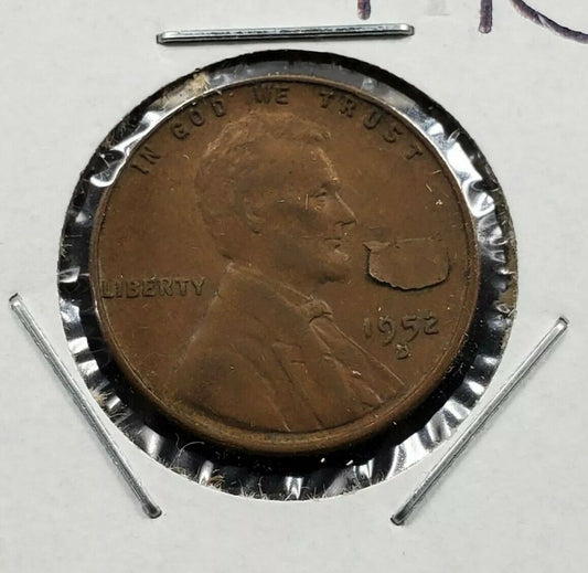 1952 D 1c Lincoln Wheat Cent Penny Coin Laminated Planchet Error