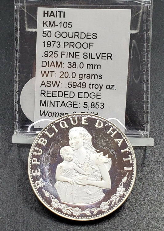 1973 Haiti  50 Gourdes Silver Proof Coin Woman with Infant