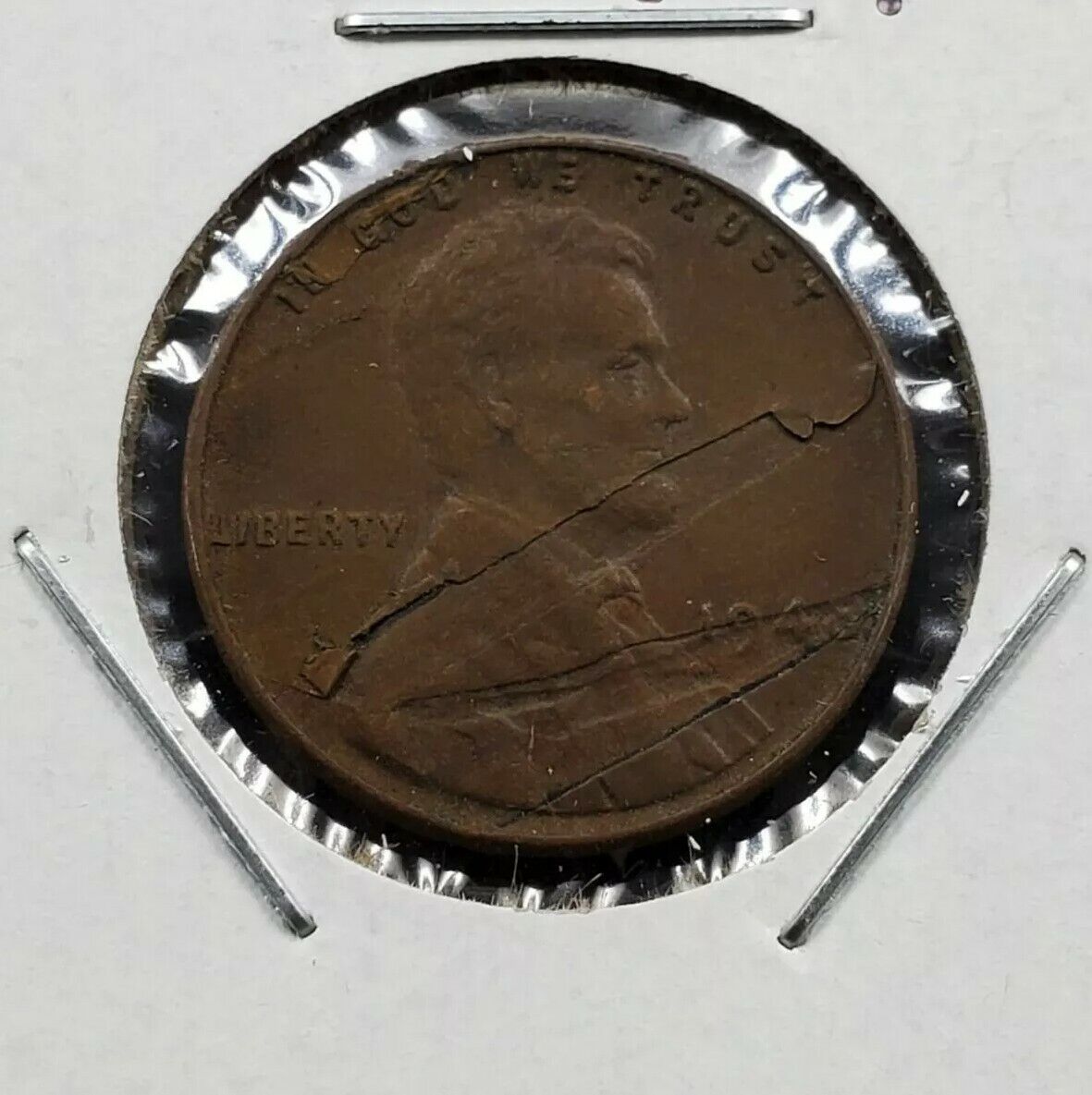 1948 p 1c Lincoln Wheat Cent Penny Coin Laminated Planchet Error