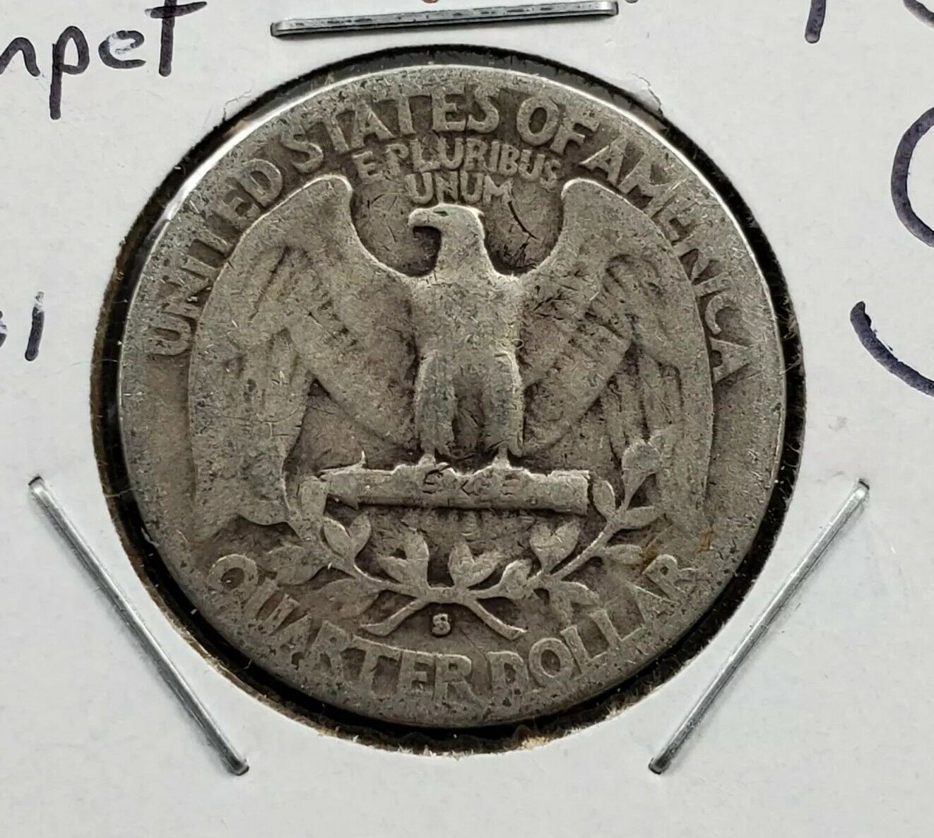 1943 S 25C Washington Quarter Silver WW2 Coin Trumet Tail MM Variety AG / Good