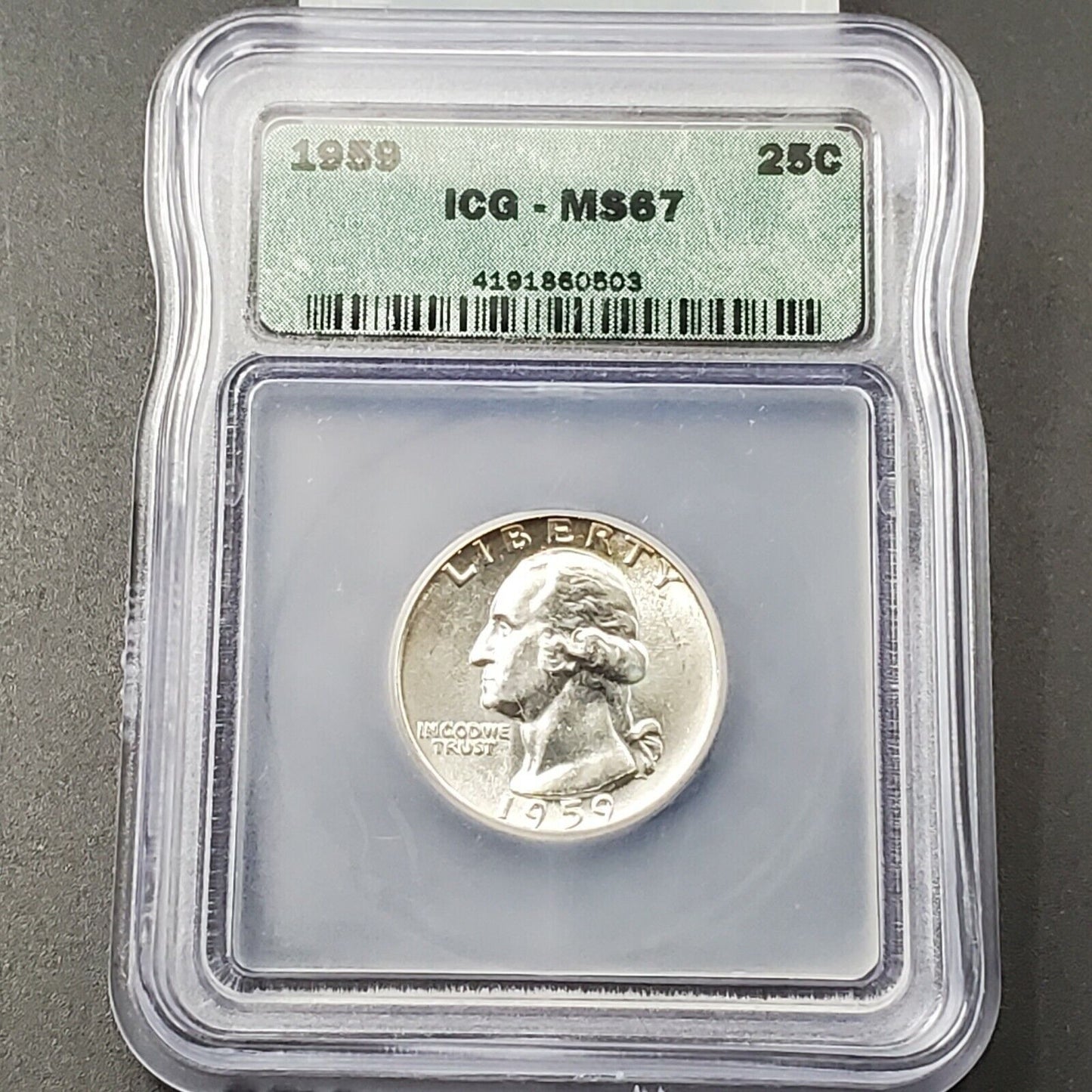 1959 P Washington Silver Quarter Coin ICG MS67 Gem BU Uncirculated No Toning
