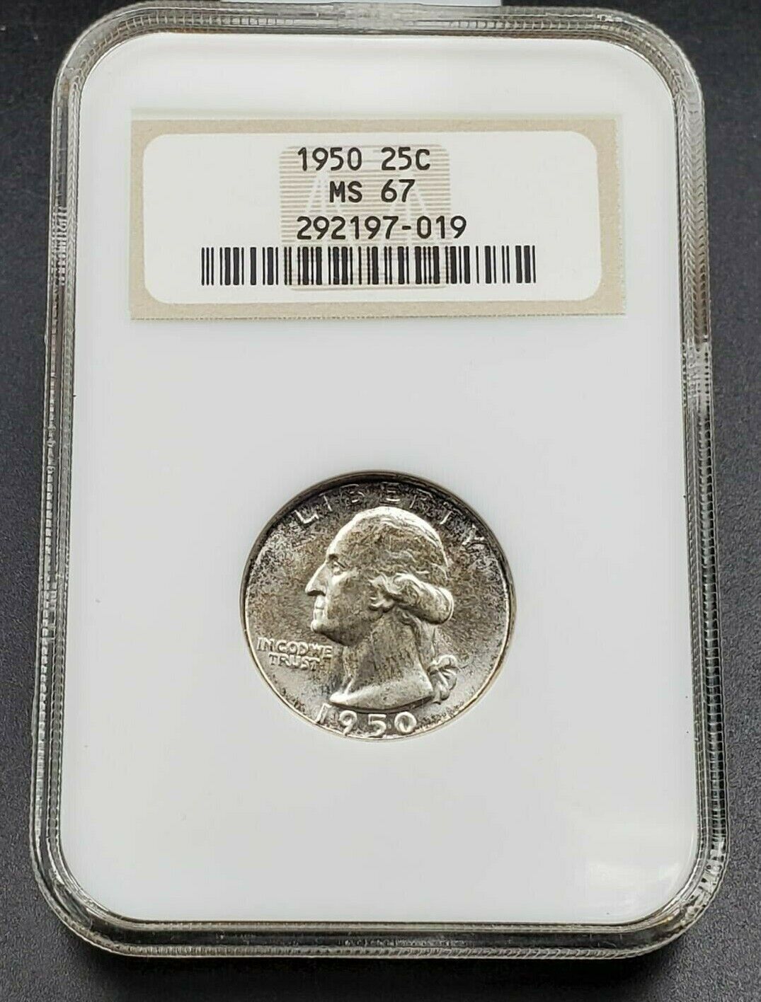 1950 P Washington Silver Quarter Coin NGC MS67 OFH Old Fat Holder PQ Coin