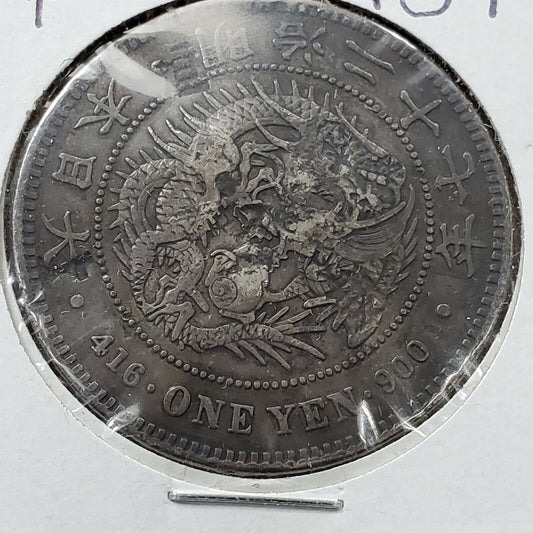 1894 Japan 1 Yen Silver Dragon Dollar Many Rare Chopmark Counter Stamps CH VF