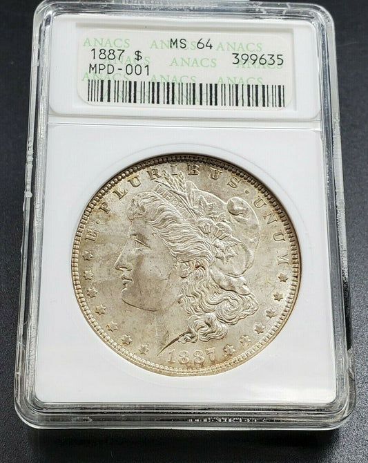1887 P Morgan Silver Dollar Variety Coin ANACS MS64 VAM-19 MPD-001 R5 Vam