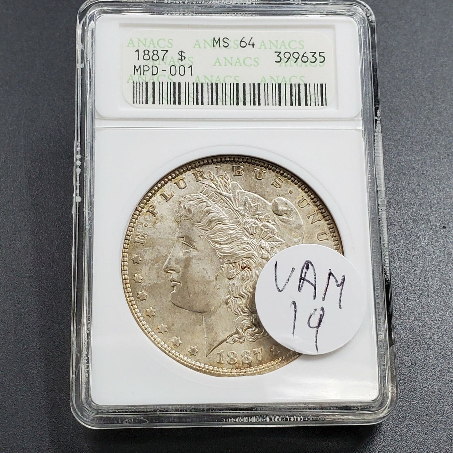 1887 P Morgan Silver Dollar Variety Coin ANACS MS64 VAM-19 MPD-001 R5 Vam