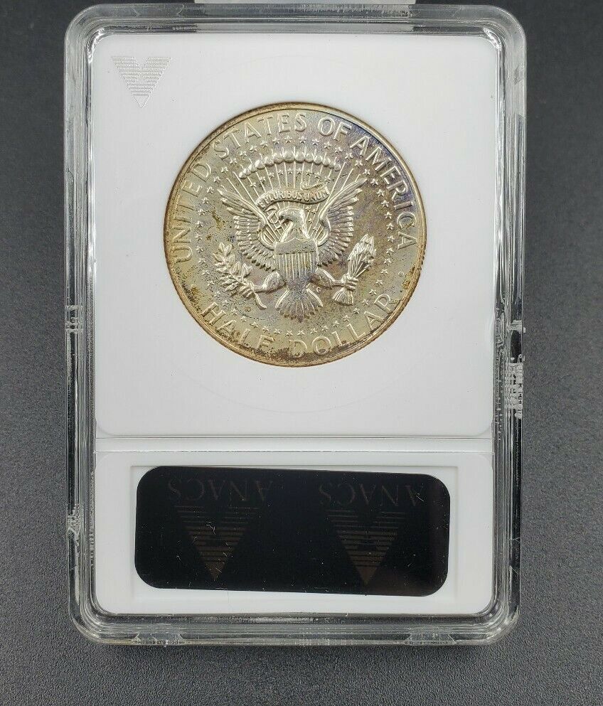 1966 SMS Kennedy HALF DOLLAR 50c ANACS MS64 DDR PQ * Rainbow Obverse Toning Tone