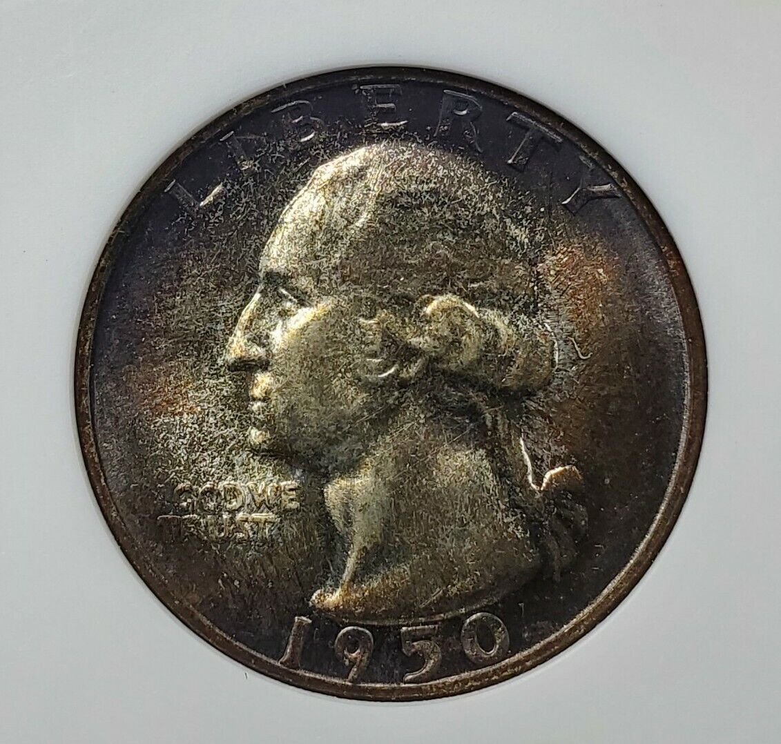 1950 S S/S 25c Washington Quarter Coin Variety MS65 FS-501 ANACS PQ Toning Toner