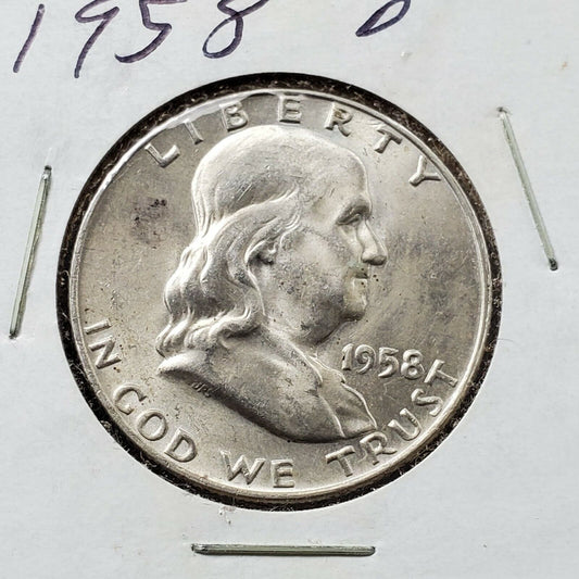 1958 D Franklin Silver 90% Half Dollar Coin Choice BU UNC