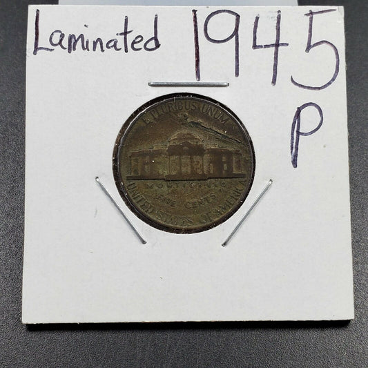 1945 P Type 2 Jefferson Silver WW2 Era Nickel OBV&REV Laminated Planchet Error