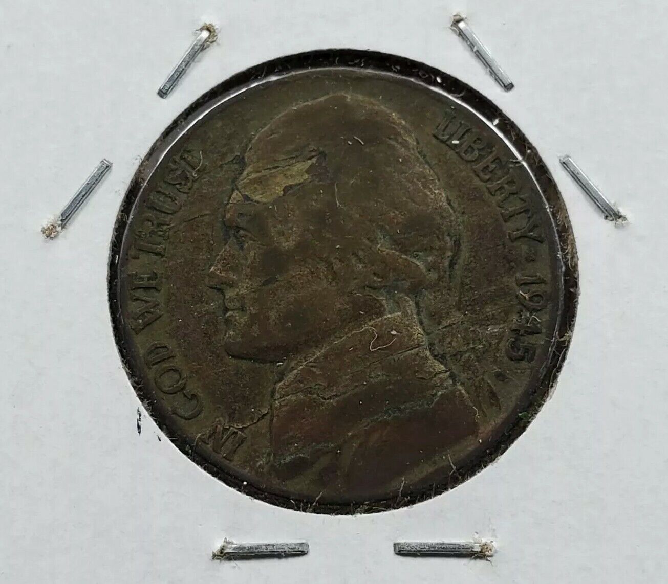 1945 P Type 2 Jefferson Silver WW2 Era Nickel OBV&REV Laminated Planchet Error