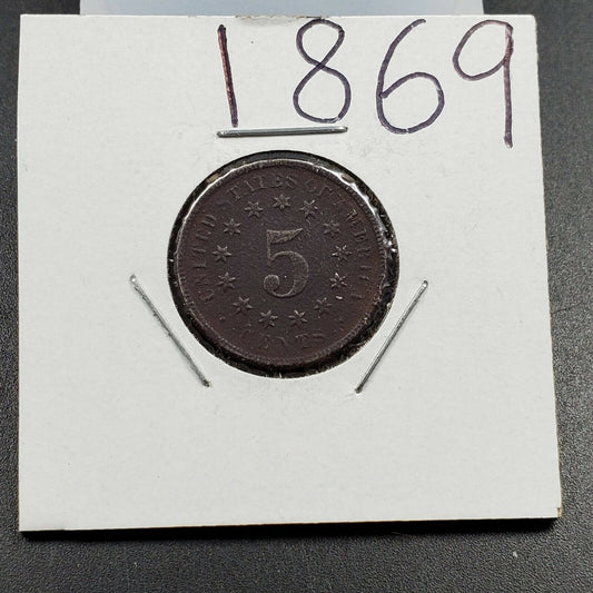 1869 5c Shield Nickel VG / Fine Details ED