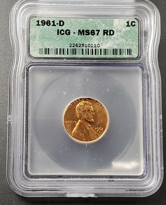 1961 D Lincoln Memorial Cent Penny MS67 ICG vintage NICE ICG Case Nice Coin