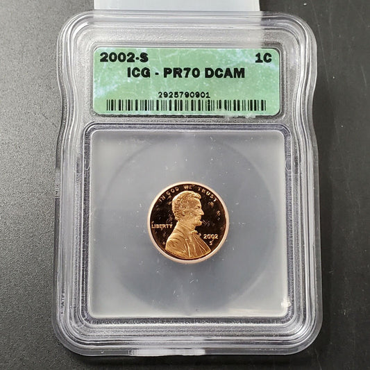 2002 S Lincoln Memorial Cent Penny Vintage ICG Case PR70 DCAM Deep Cameo Proof