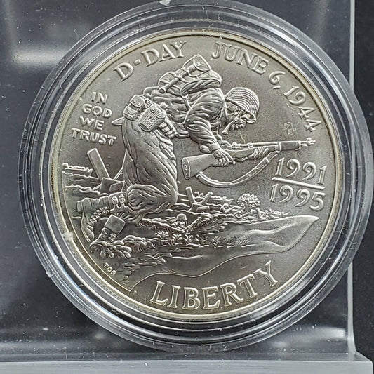 1991 - 1995 World War II 50th Commemorative BU  Silver Dollar Coin IN CAPSULE